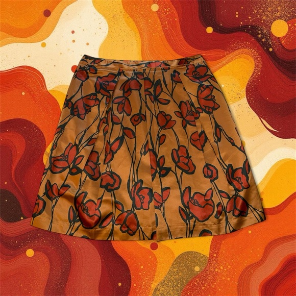 Simply Vera Vera Wang Orange and Black Floral Printed Skirt - Picture 9 of 9